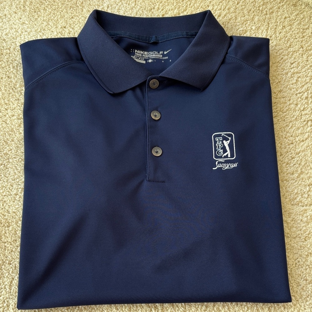 NWOT Men’s Nike Golf Dri-Fit Navy Polo Shirt with TPC Sawgrass Logo Size: Large